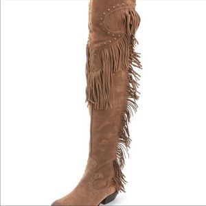 naughty monkey fringe over the knee boots