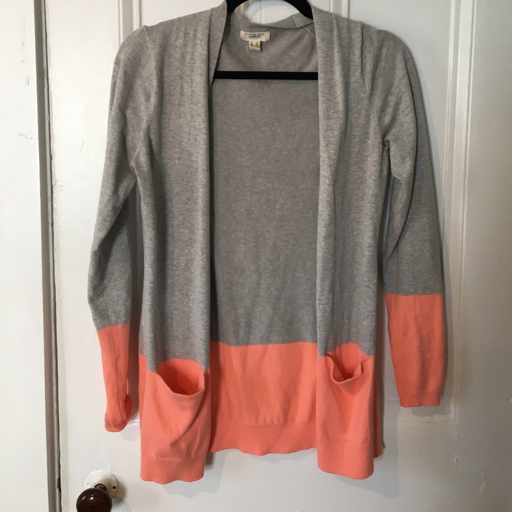 Grey and salmon colorblock sweater