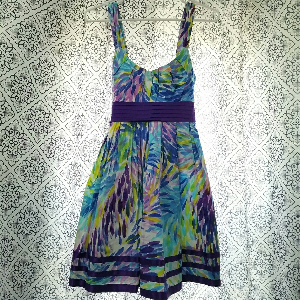 Fit & Flare Dress with Pleating & Printed