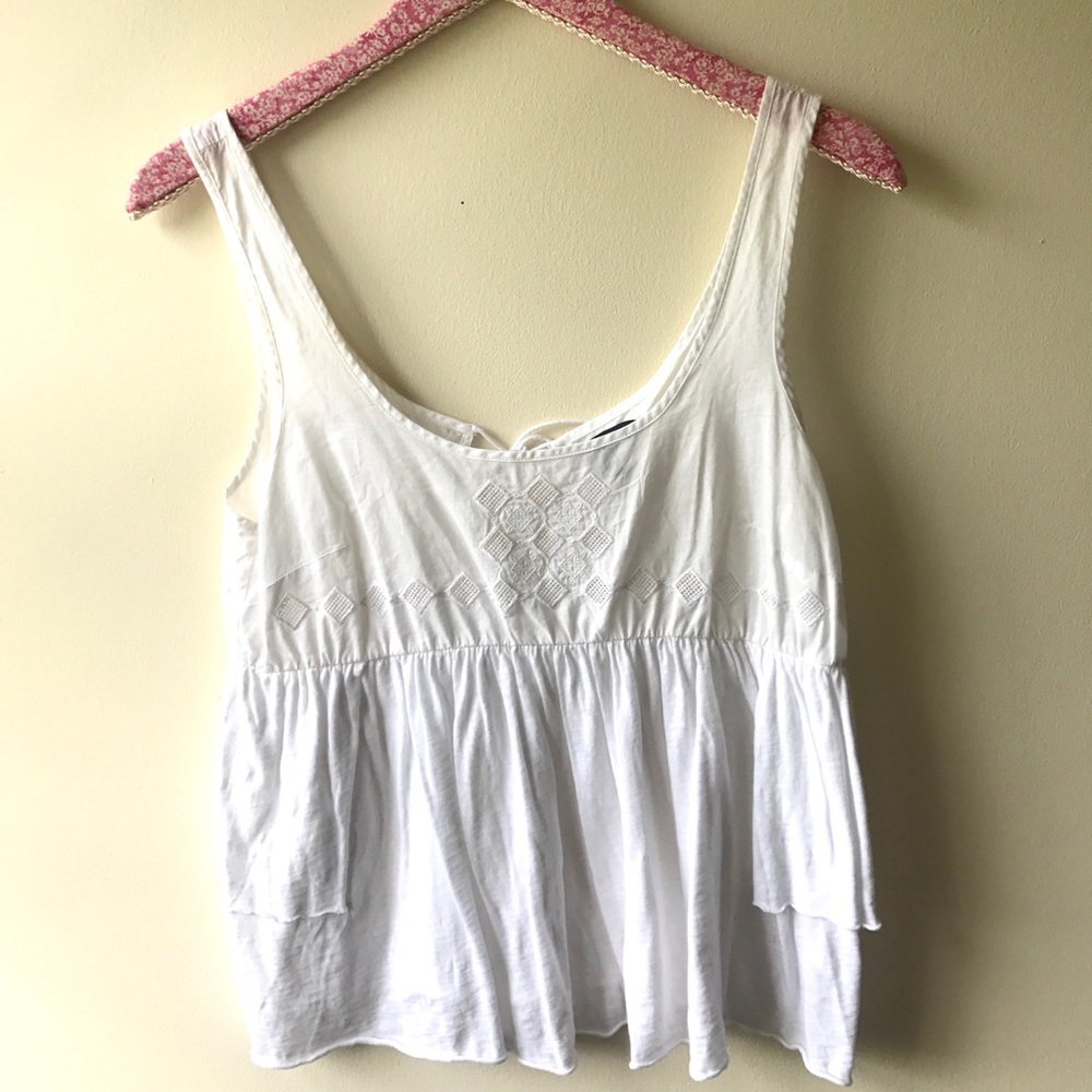 American Eagle White Embroidered Tank