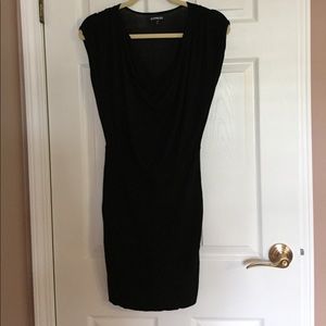 Cowl-neck black dress.