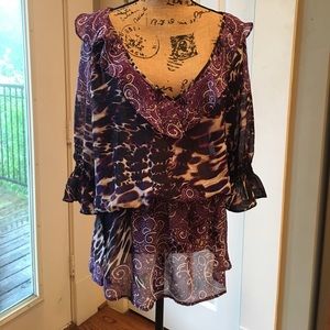 EUC Bisou Bisou Ruffle Blouse