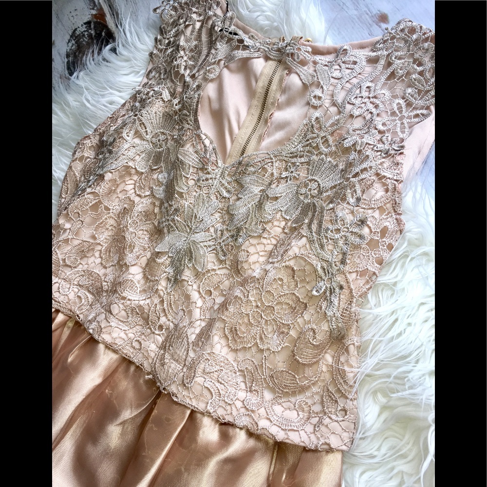 Champagne lace and  gold cocktail dress!