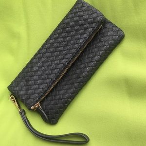 Black leather wristlet clutch
