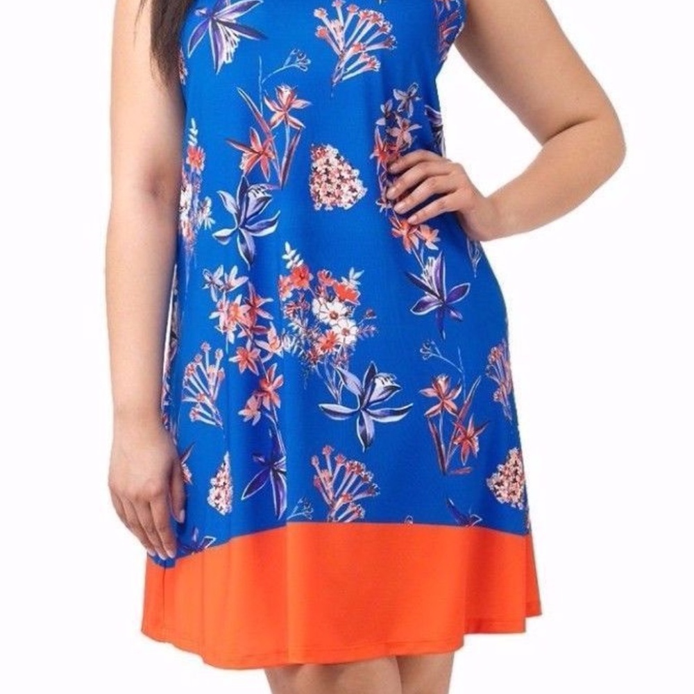 Jete Blue Floral Stretch Knit Dress Plus XL 14-16