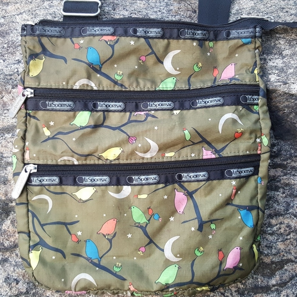 LaSportSac Kylie Crossbody Nylon Bag, birds, green