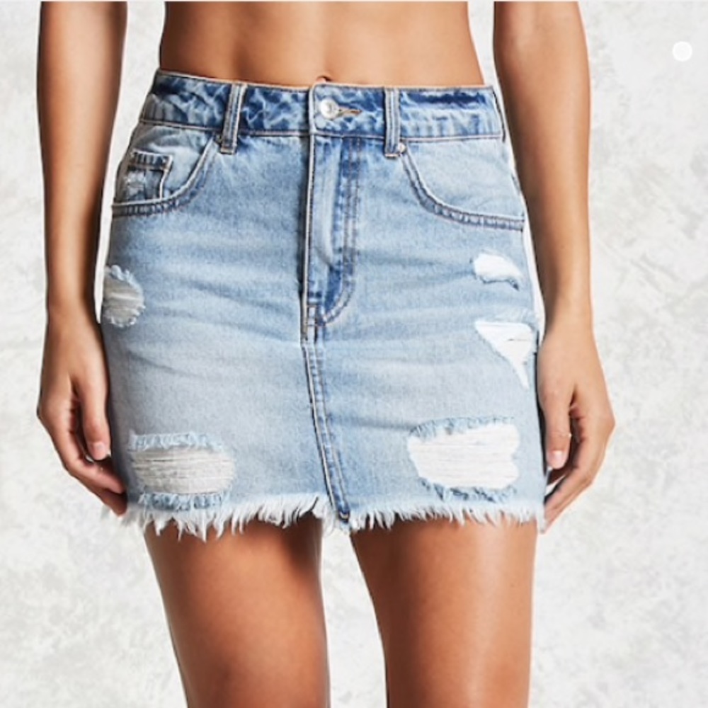 Distressed Medium Wash Jean Skirt
