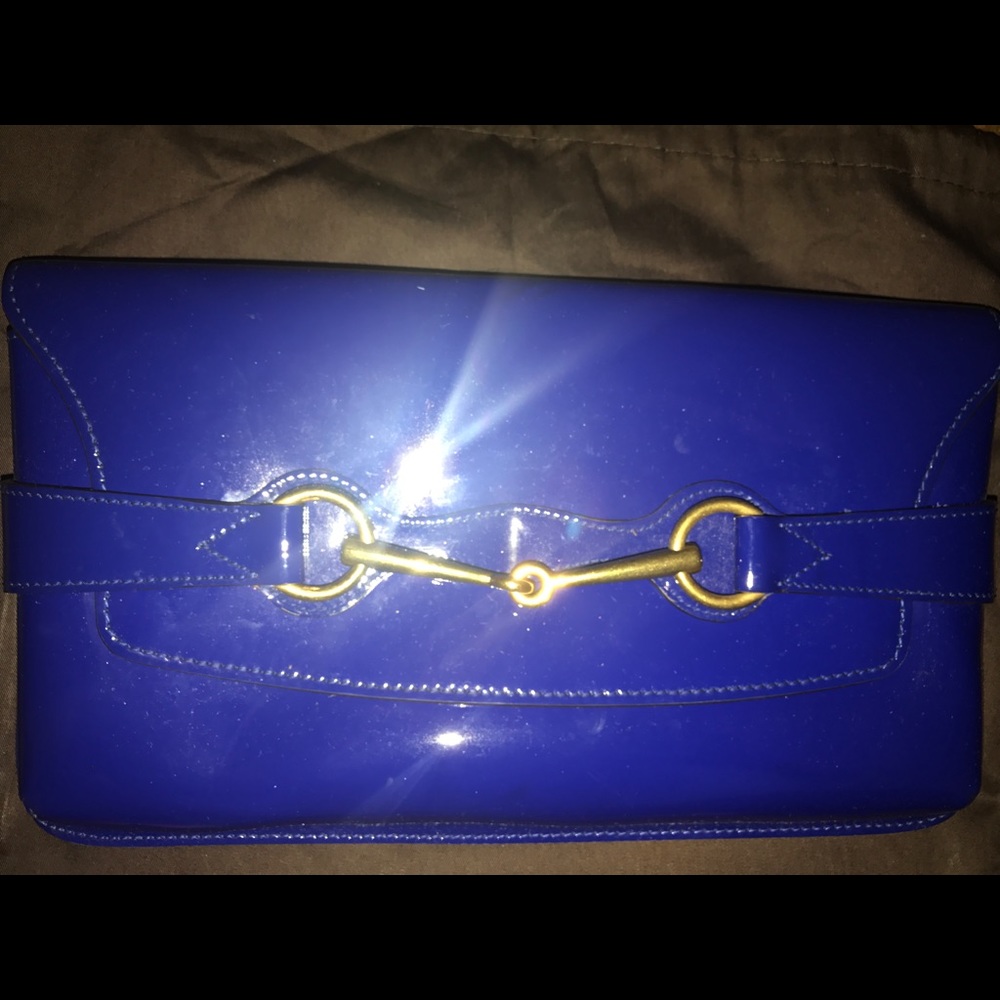 Gucci royal blue patent leather clutch