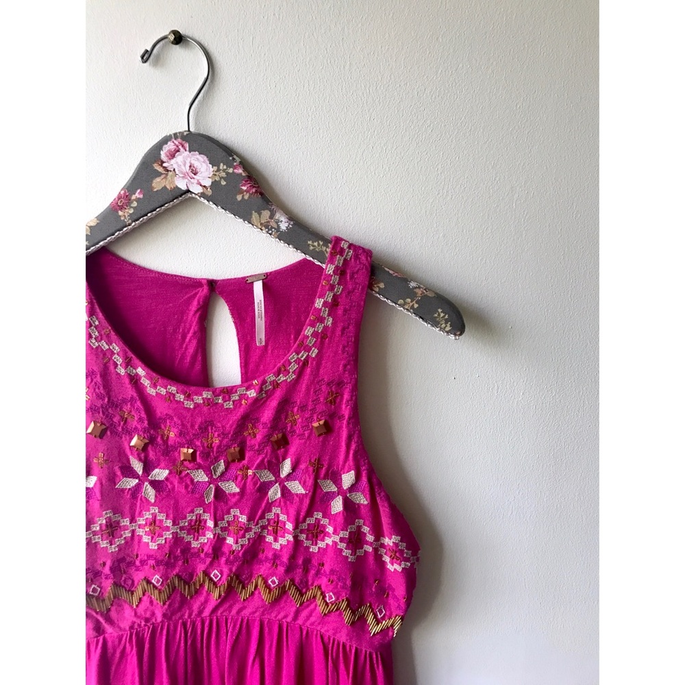 Free People Pink Embroidered Tank