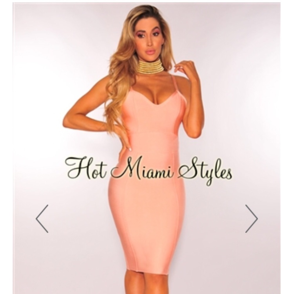 Peach bandage spaghetti strap dress