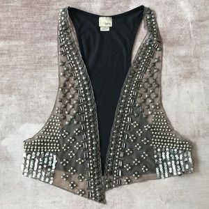 Beaded Silver Vest with Black Suede Back