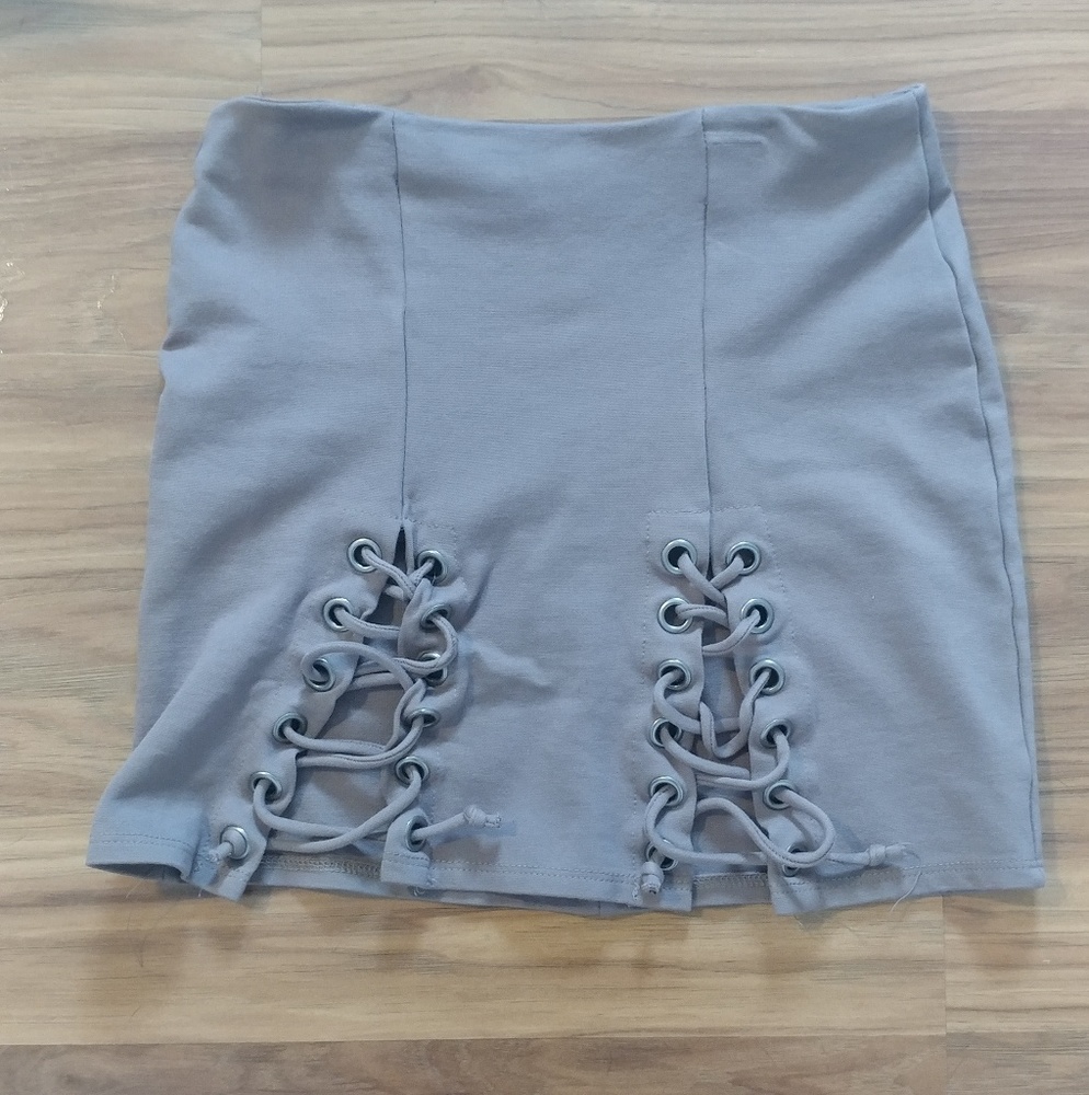 Taupe lace up mini skirt