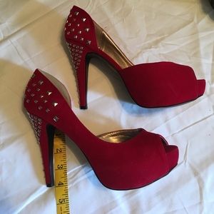 Red opened toed stilettos