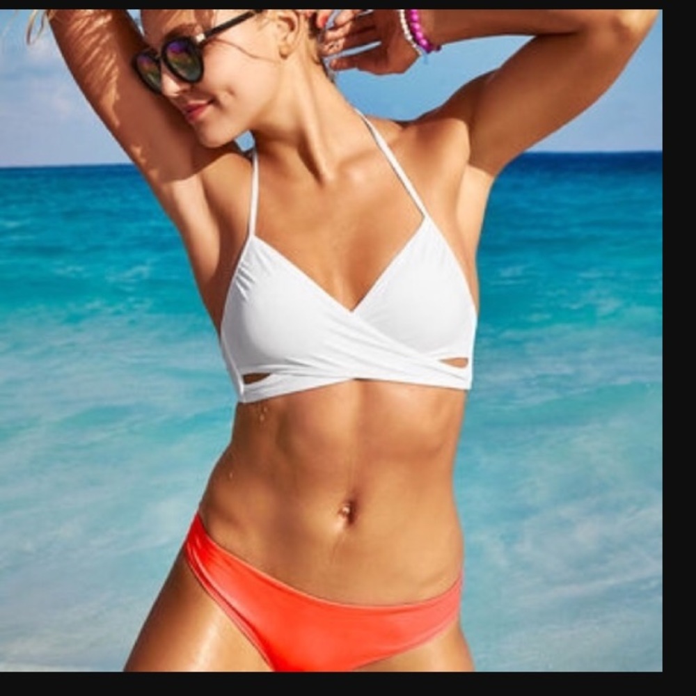 VS Pink Cross front Bikini Top