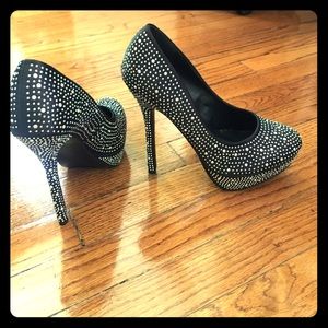 Black rhinestone high heels