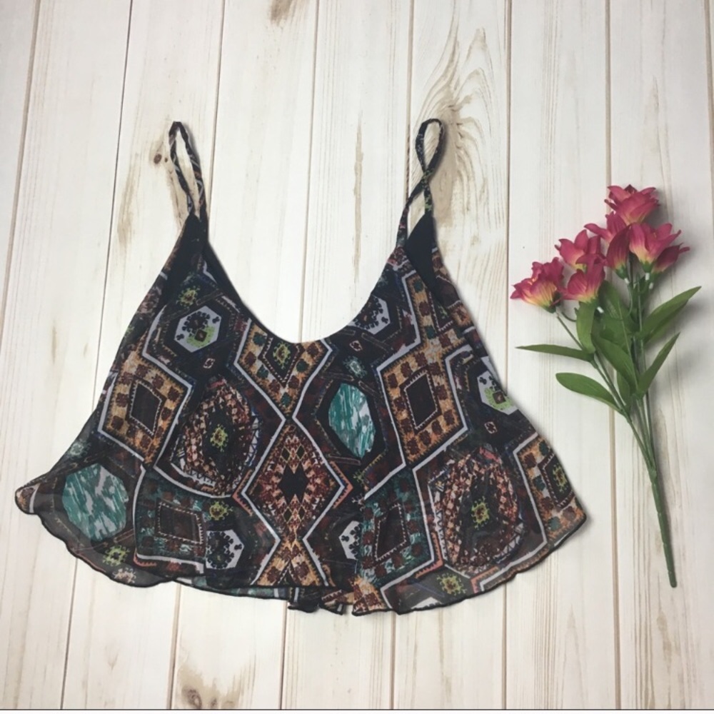 Brown, Orange, & Blue Tank Top Crop Top