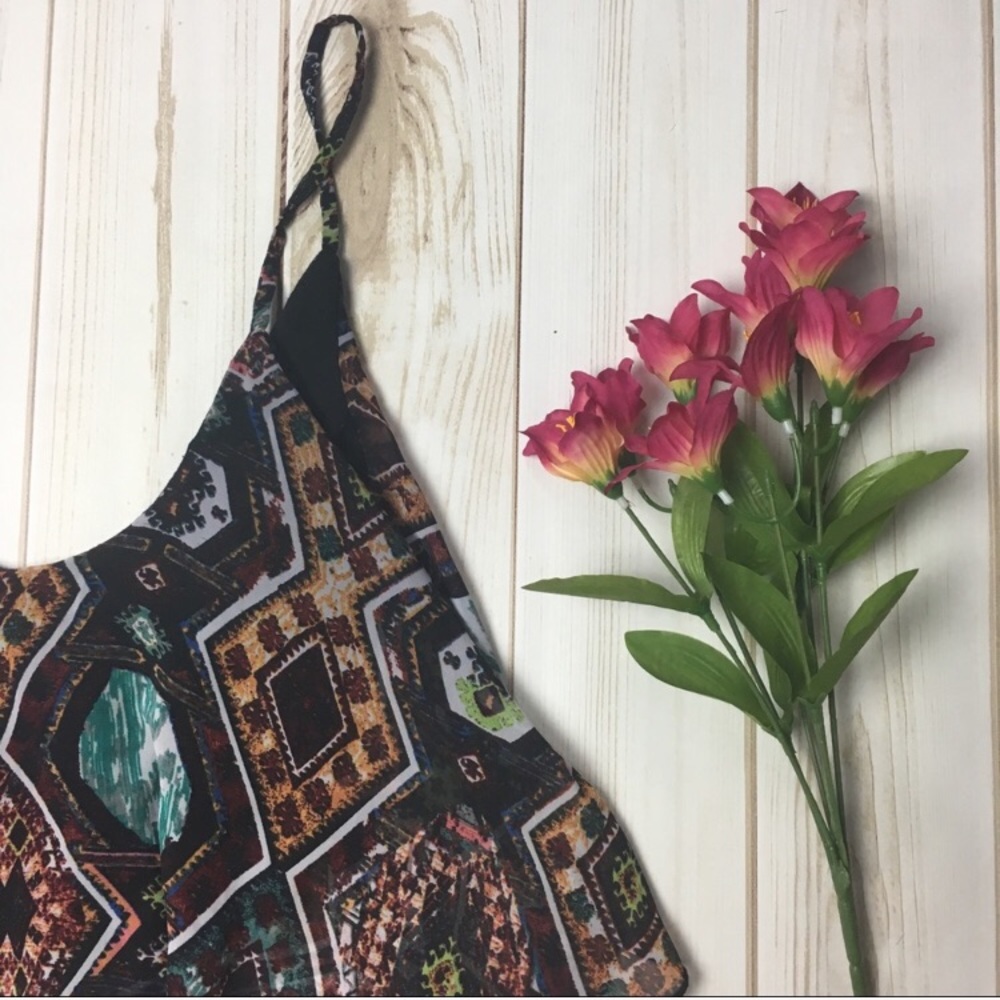 Brown, Orange, & Blue Tank Top Crop Top - Picture 2 of 5