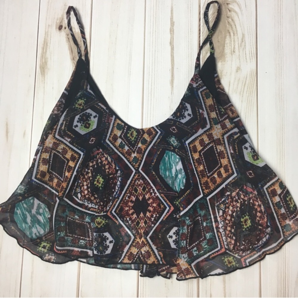 Brown, Orange, & Blue Tank Top Crop Top - Picture 3 of 5