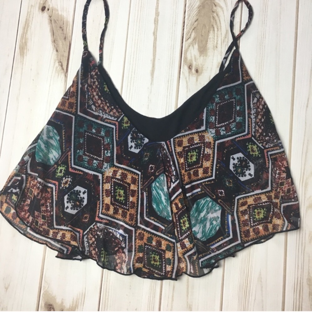 Brown, Orange, & Blue Tank Top Crop Top - Picture 4 of 5