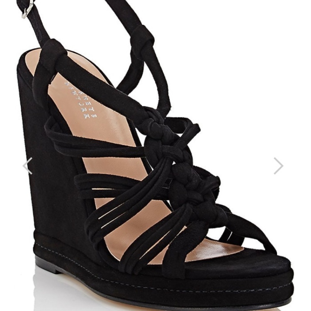 Barneys New York Black Suede Strappy Wedge