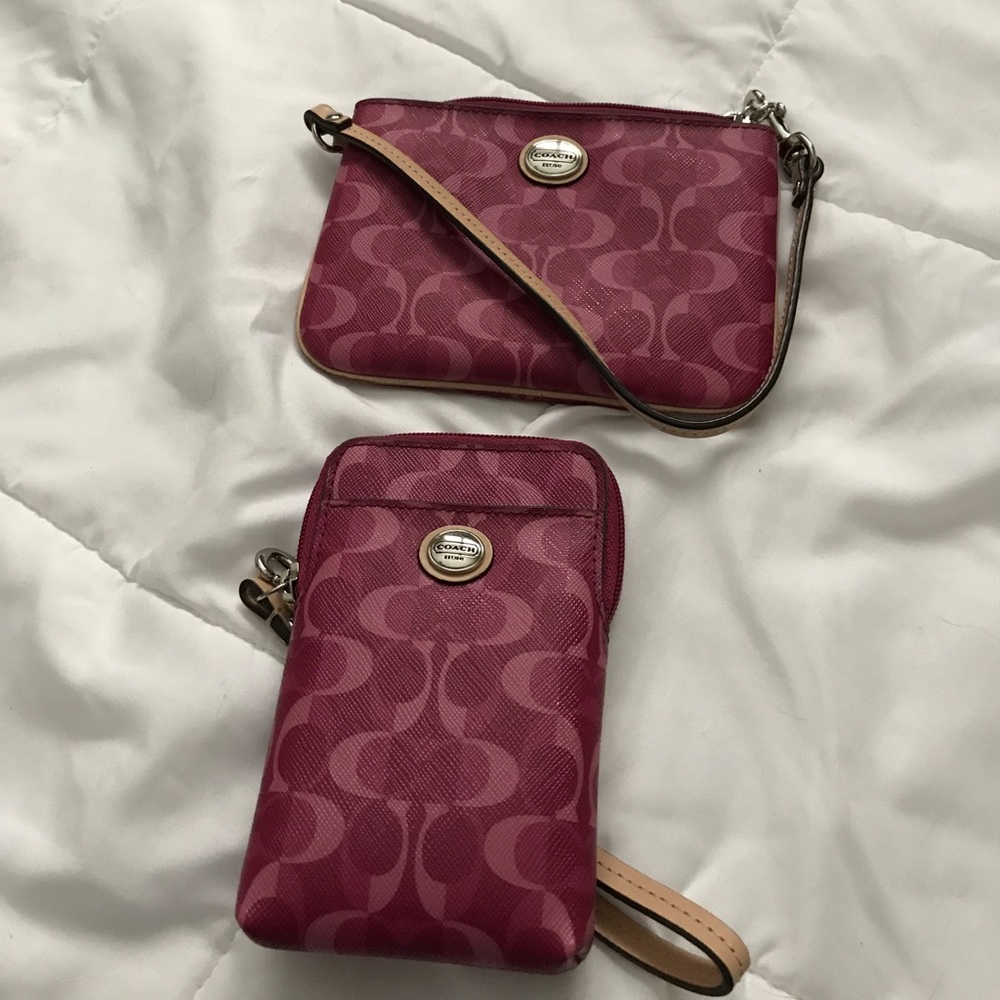 2 authentic leather Coach wristlets