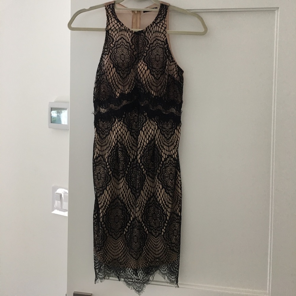 Lulu's Black lace dress nude slip built in