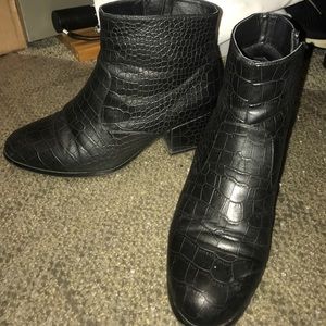 London Rebel Black Croc Booties