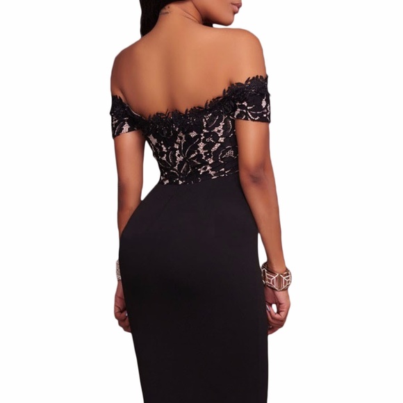 Black Floral Lace Top Off Shoulder Dress - Picture 5 of 6