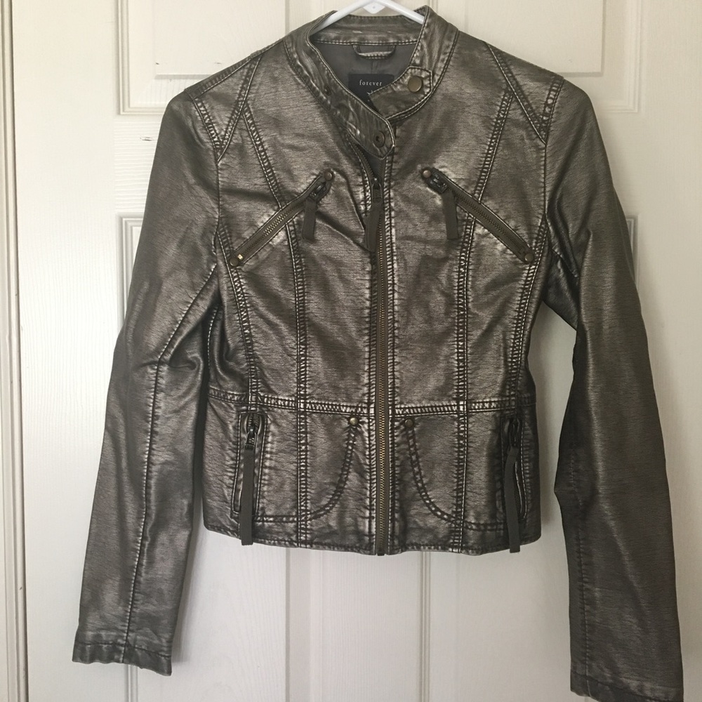 Metallic faux leather jacket