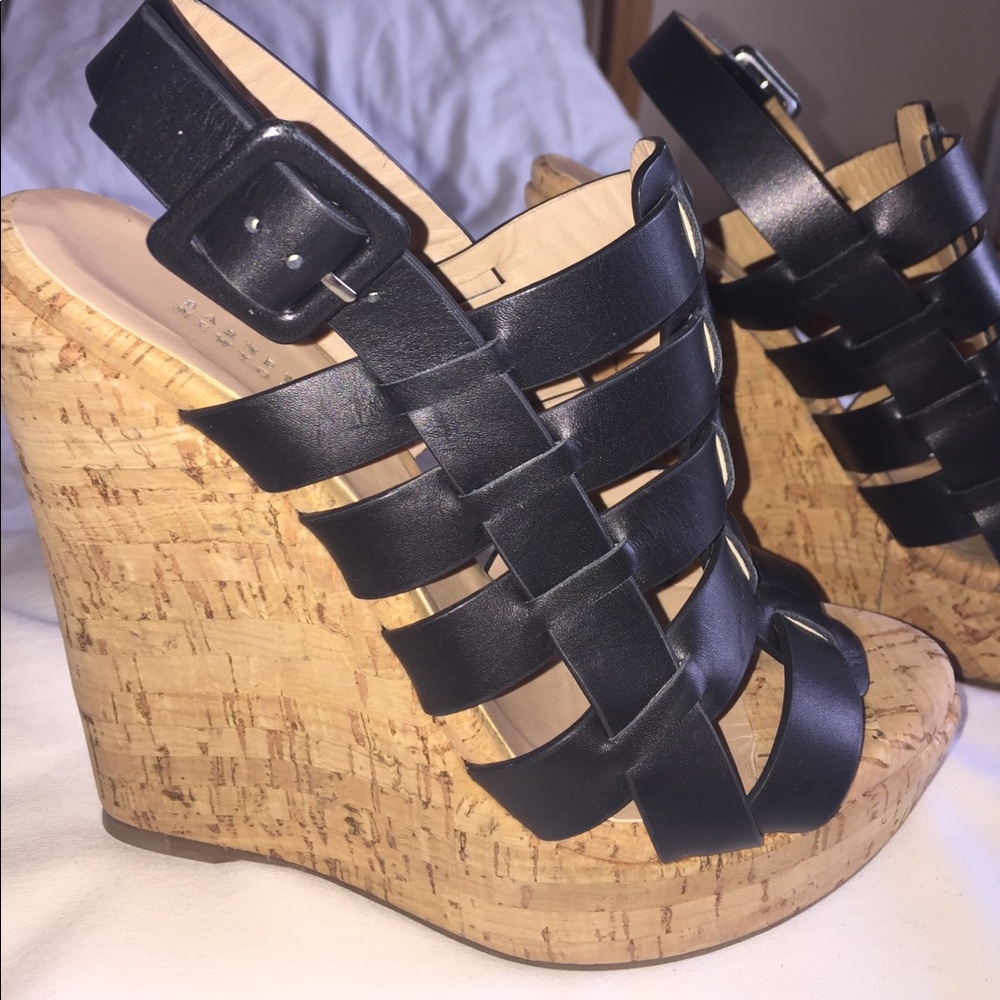 Barneys New York cork wedges with black straps