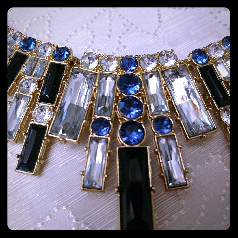 Necklace Costume Jewelry Navy Rhinestone Detail