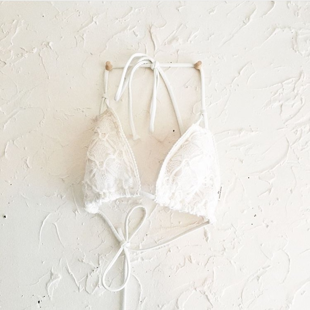 Hollister white crochet triangle bikini top