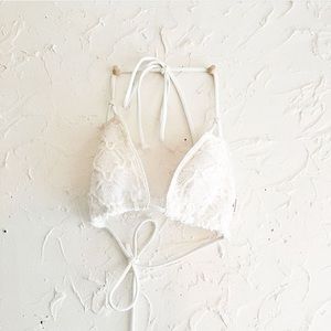 Hollister white crochet triangle bikini top