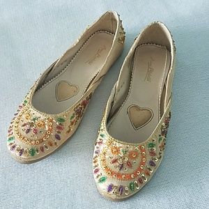 Gold Satin Beaded Flats