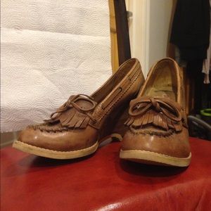 Vintage 70s brown wedge loafers 9.5 10 40 EU