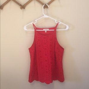 Red, lace, scalloped tank