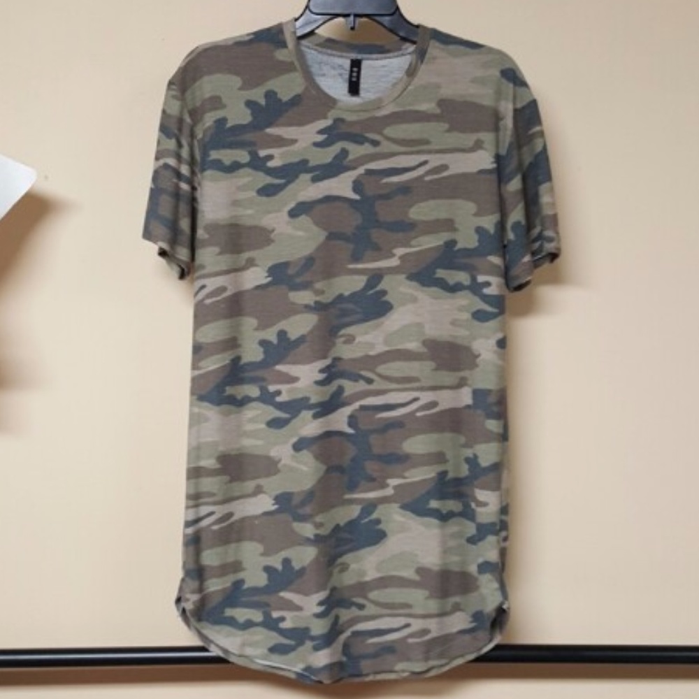 MILITARY PRINT LONG TOPS W/EDGE CUTS