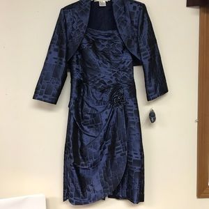 Cocktail navy silk dress w/ jacket