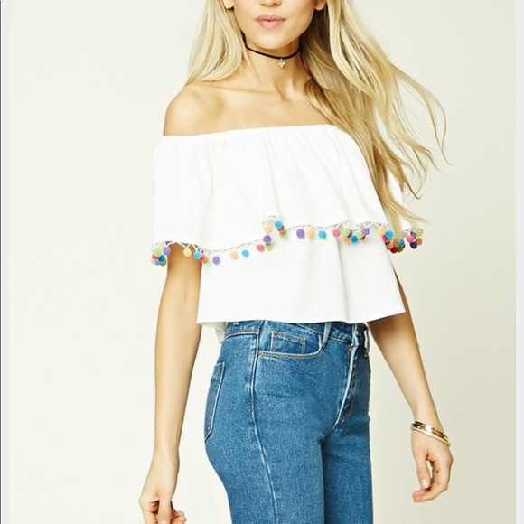 Forever 21 Tops - Fun Pom Pom off the shoulders top NWOT