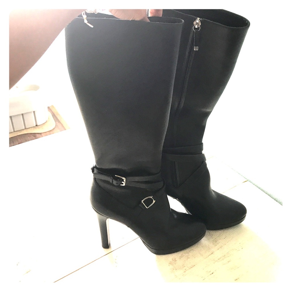 Ralph Lauren black leather knee high boots