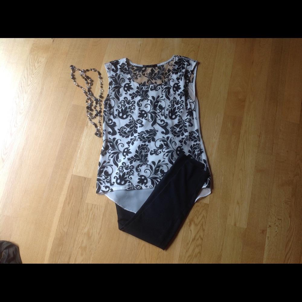 Black and white sleeveless top