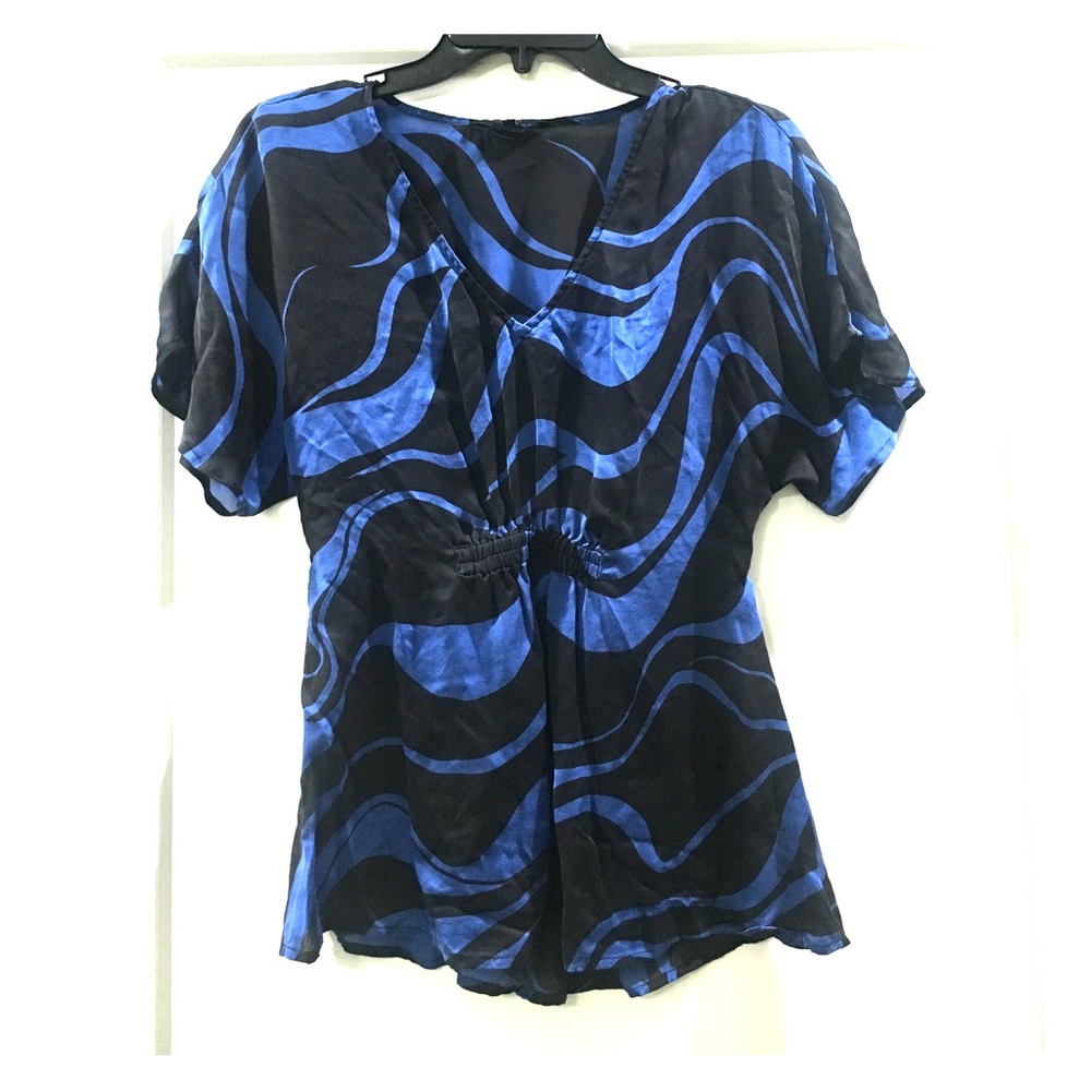 Sheer black and blue silky top