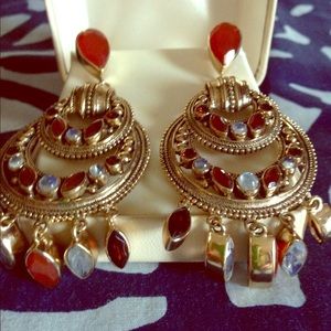 Gorgeous Aquamarine & Carnelian Gold Earrings