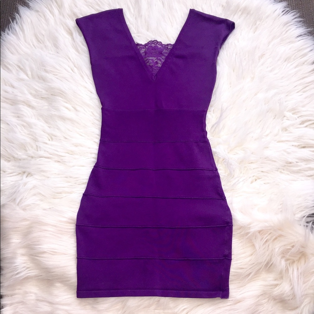Purple, Laced Vneck Bodycon Dress