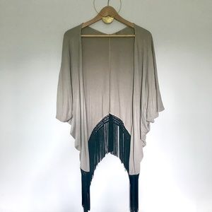 Tan Kimono with Black Fringe
