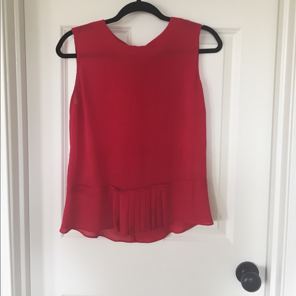 Red 100% silk pleated blouse