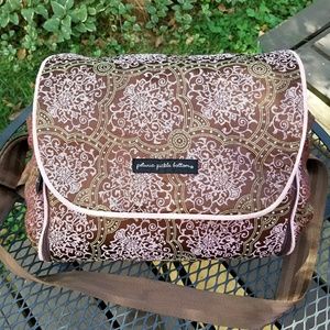 Petunia Pickle Bottom Diaperbag-brown/pink brocade