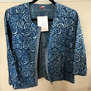 Hand embroidered indigo soft blazer from India