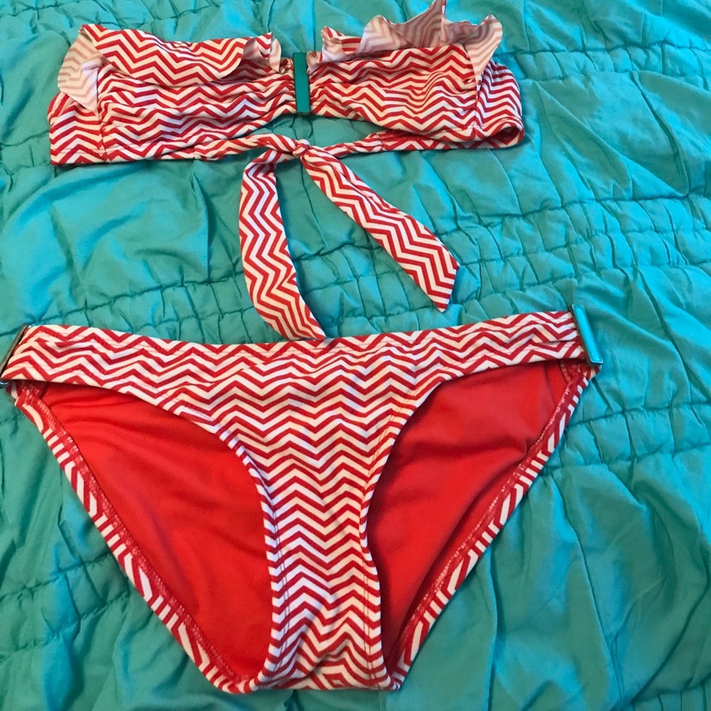 Orange teal and white chevron bikini