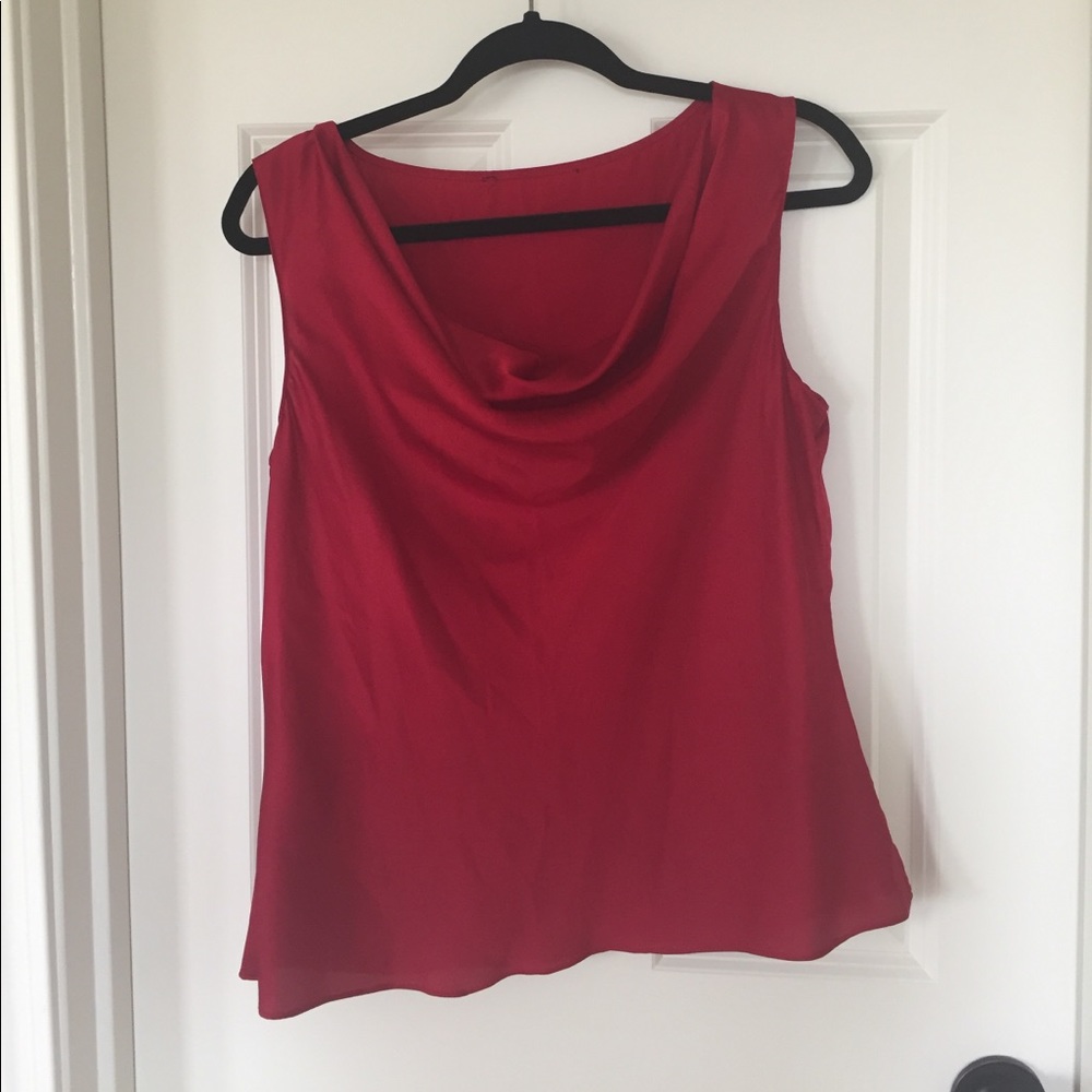 Red cowl neck blouse